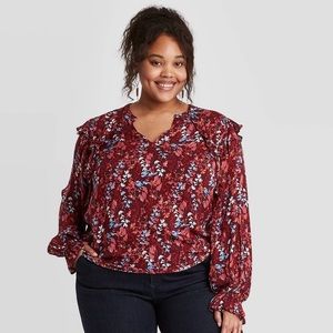 Floral Print Long Sleeve Romantic Ruffle Blouse
